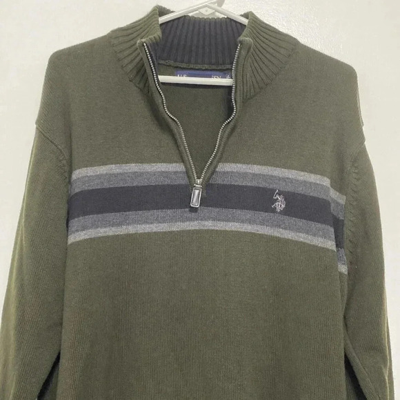US Polo Assn Men Sweater Size XL Green 1/4 Zip Pullover Long Sleeve Casual Multi - Picture 7 of 10